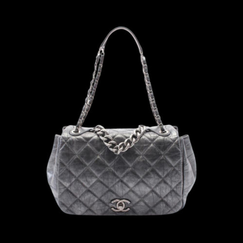 Grey Leather Chanel Flap Bag