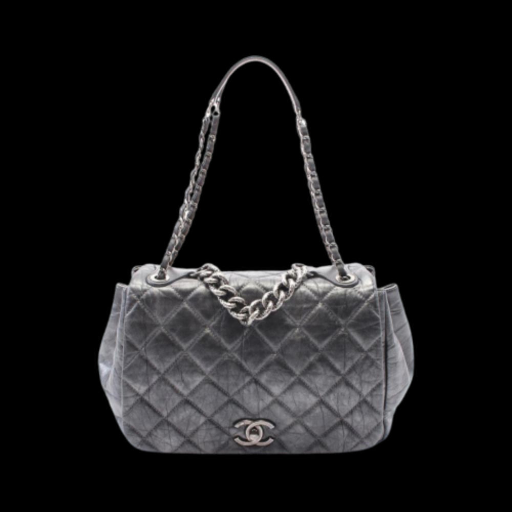 Grey Leather Chanel Flap Bag