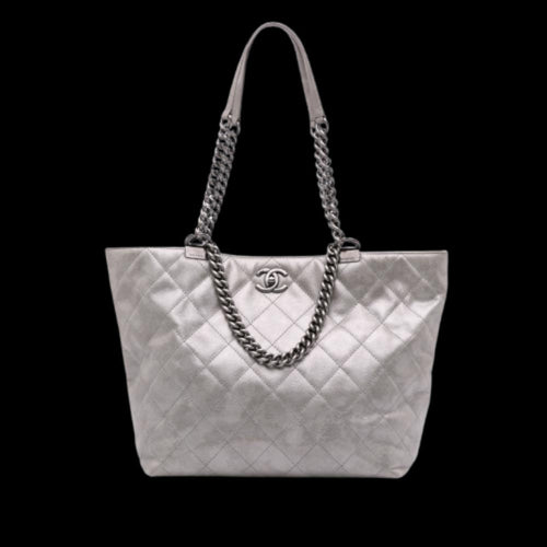 Grey Leather Chanel Tote