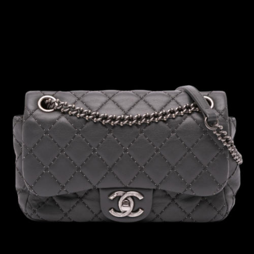 Grey Leather Chanel Shoulder Bag