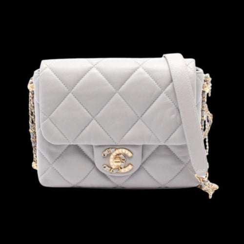 Grey Leather Chanel Crossbody Bag