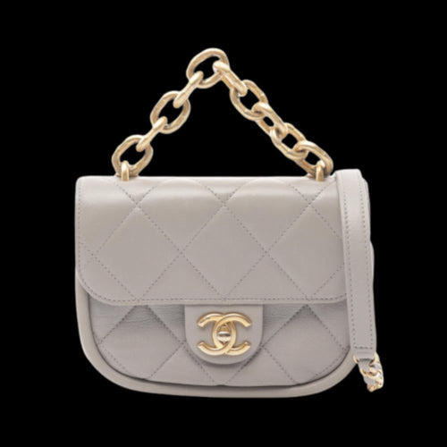 Grey Leather Chanel Shoulder Bag