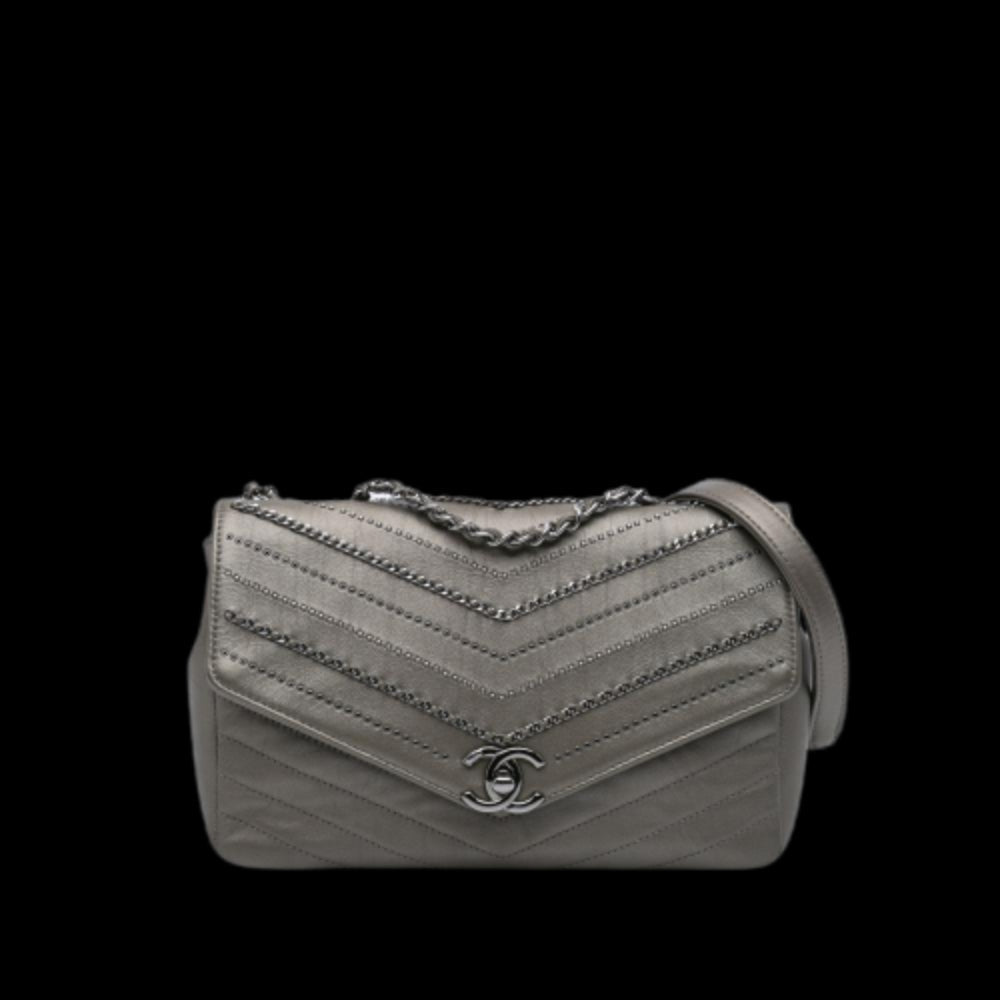 Grey Leather Chanel Flap Bag