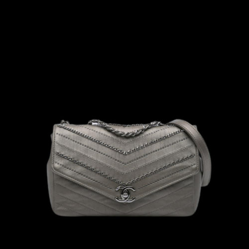 Grey Leather Chanel Flap Bag