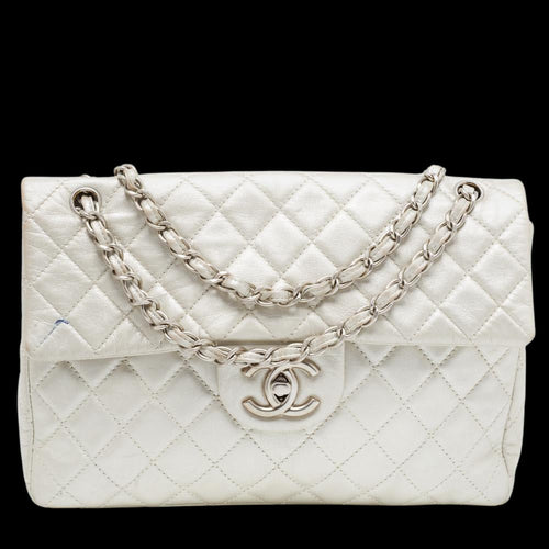 Grey Leather Chanel Flap Bag