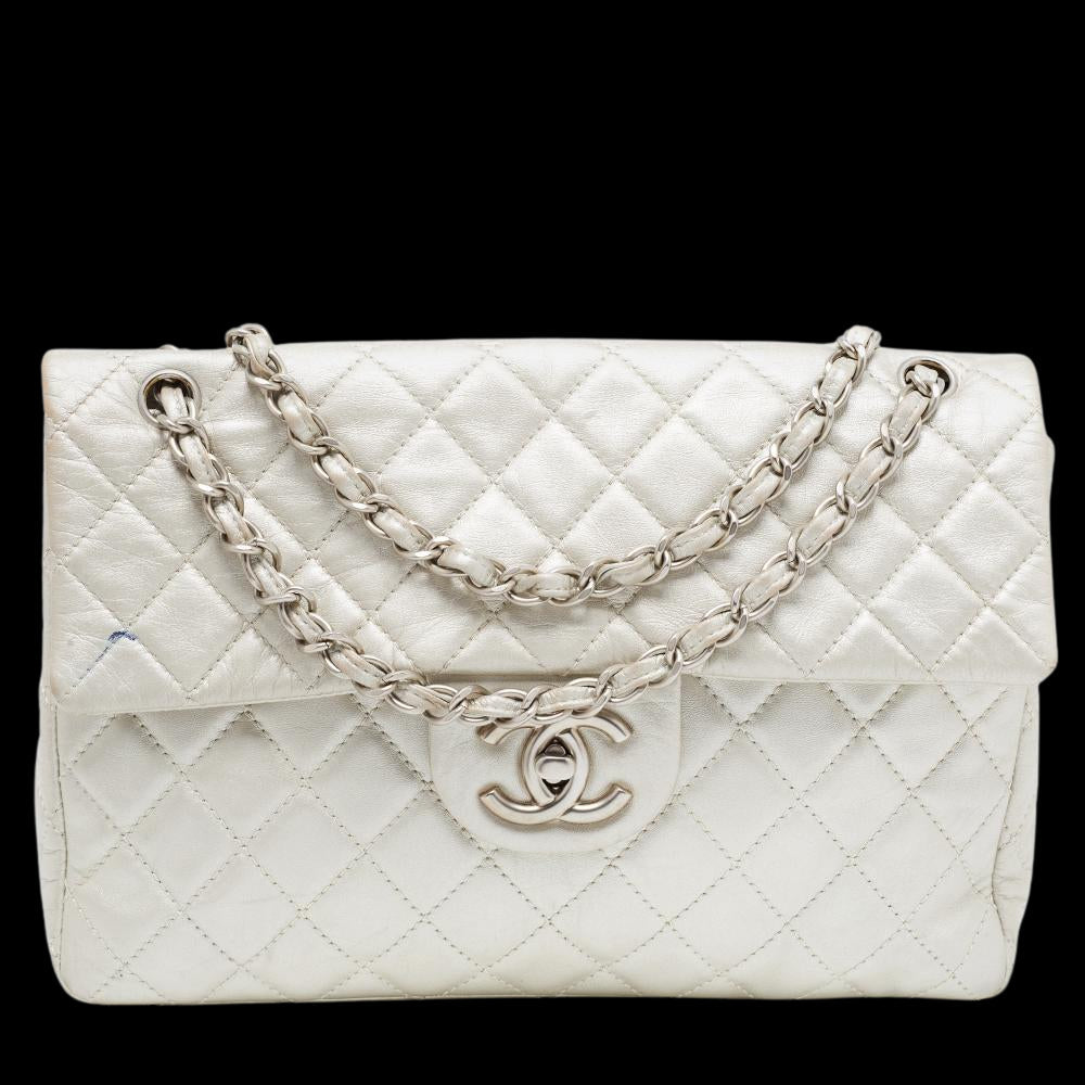 Grey Leather Chanel Flap Bag