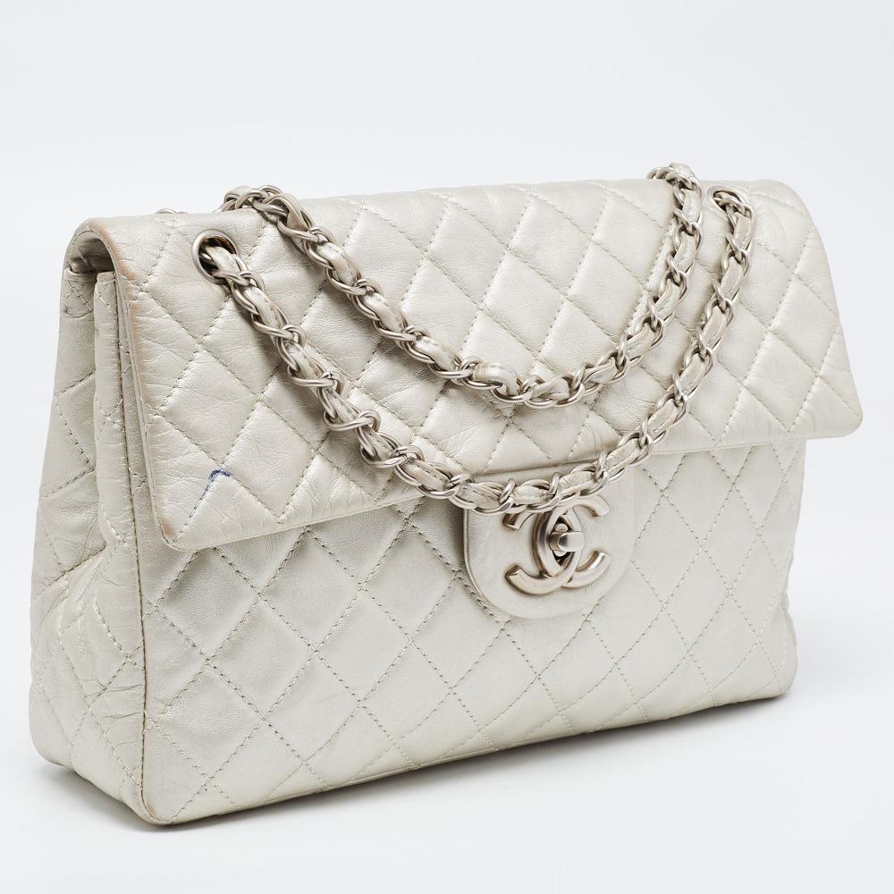 Grey Leather Chanel Flap Bag