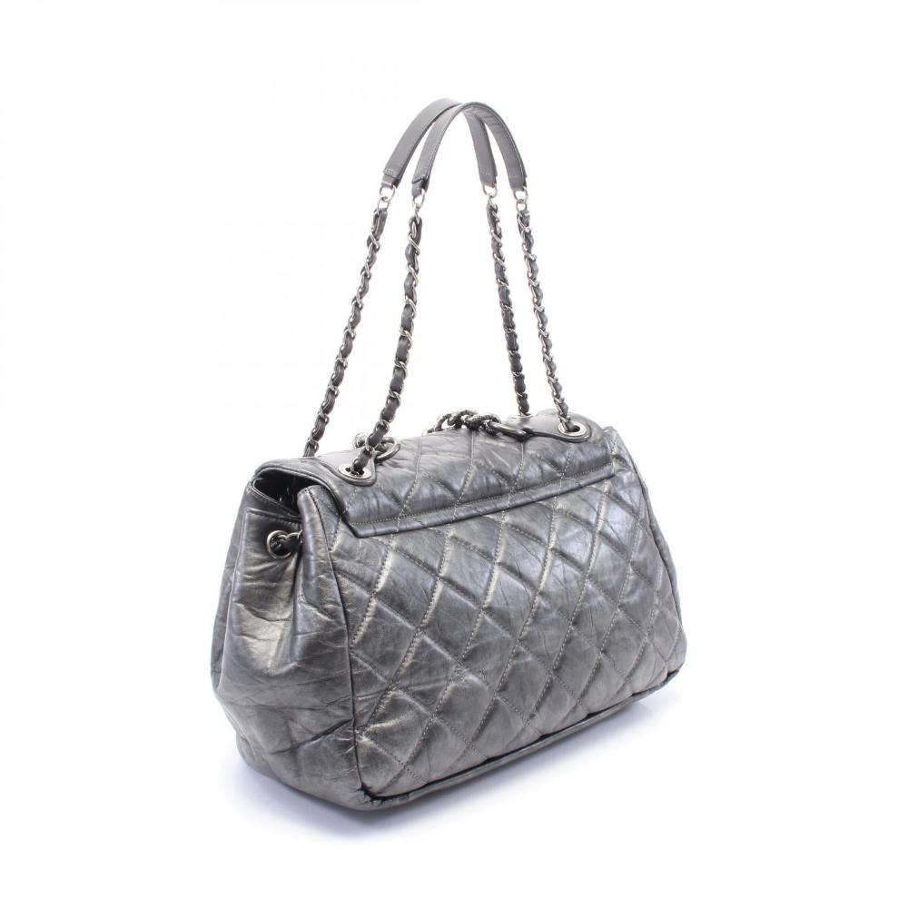 Grey Leather Chanel Flap Bag