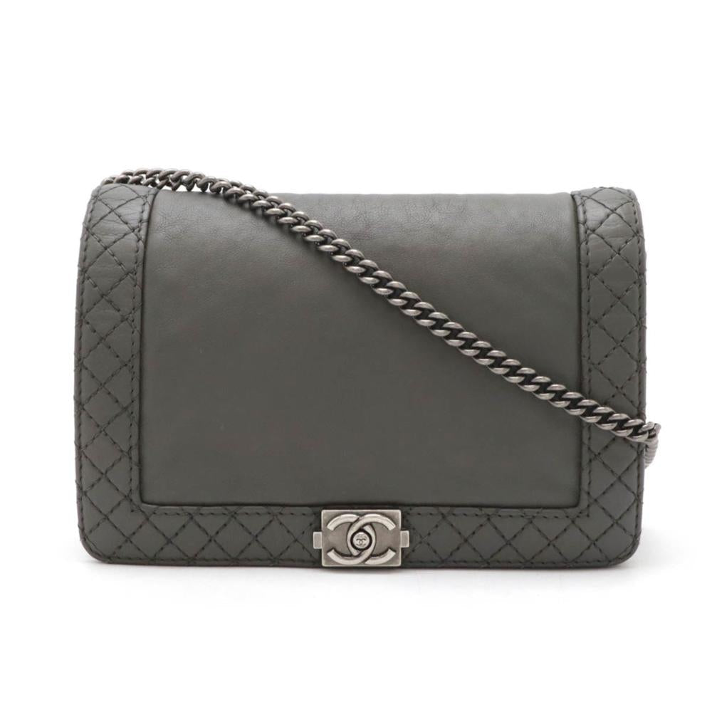 Grey Leather Chanel Shoulder Bag