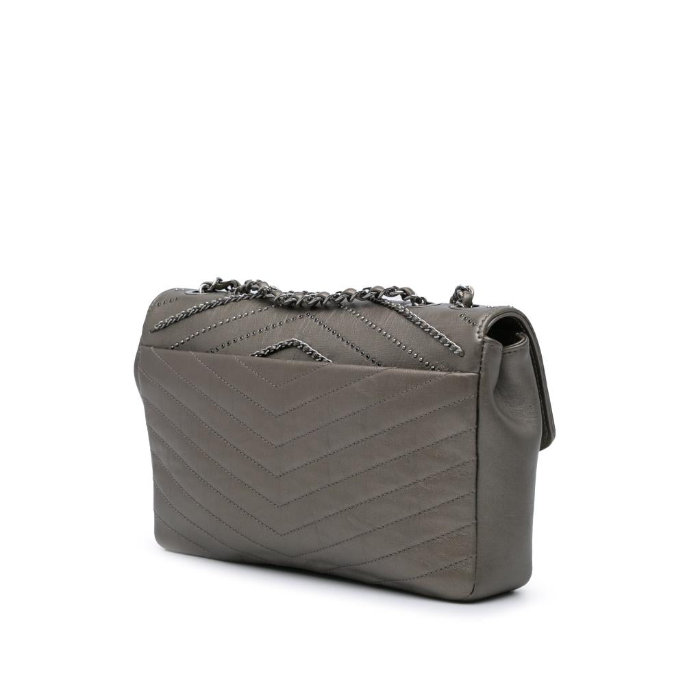 Grey Leather Chanel Flap Bag