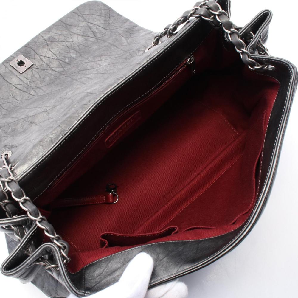 Grey Leather Chanel Flap Bag