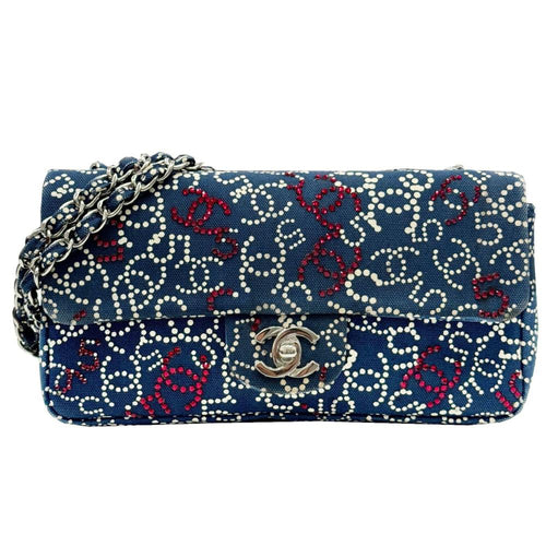 Navy Cotton Chanel Shoulder Bag