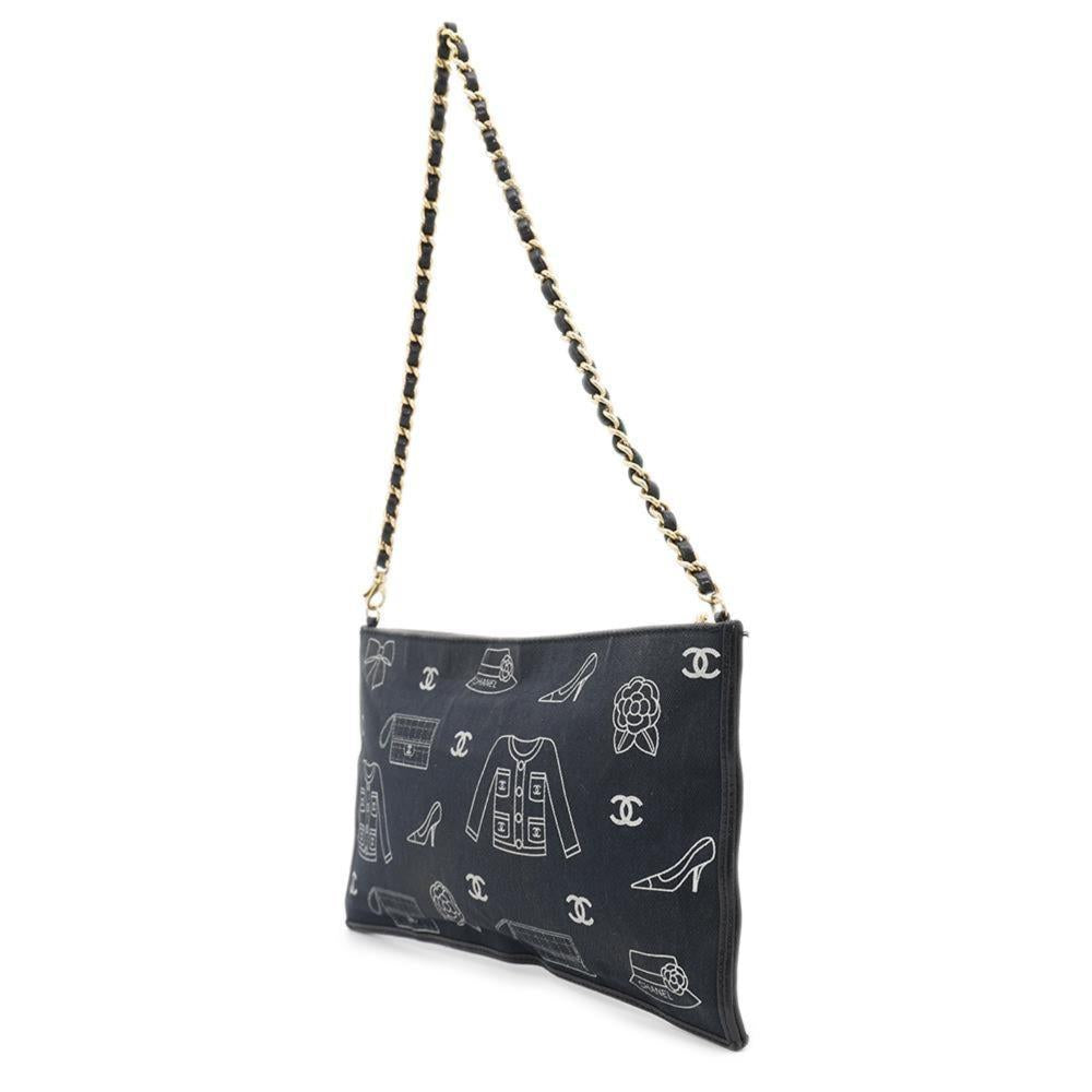 Navy Cotton Chanel Shoulder Bag