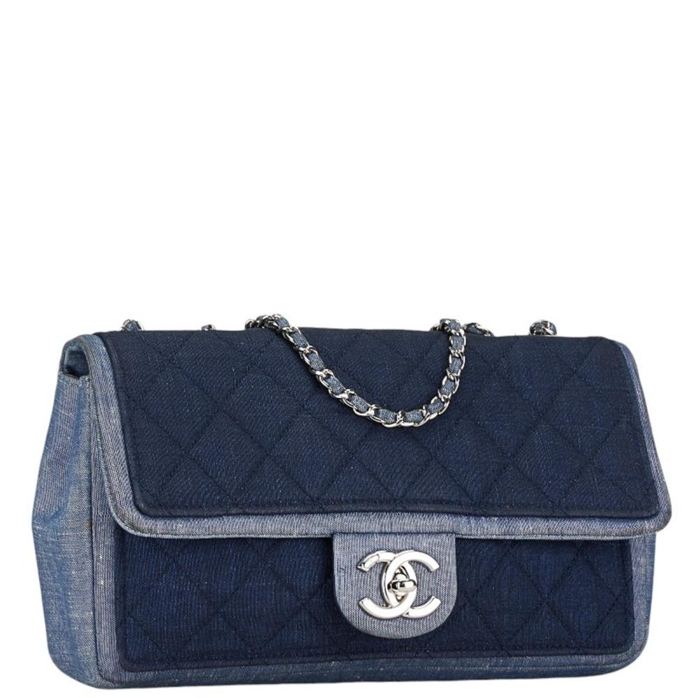 Navy Denim Chanel Shoulder Bag