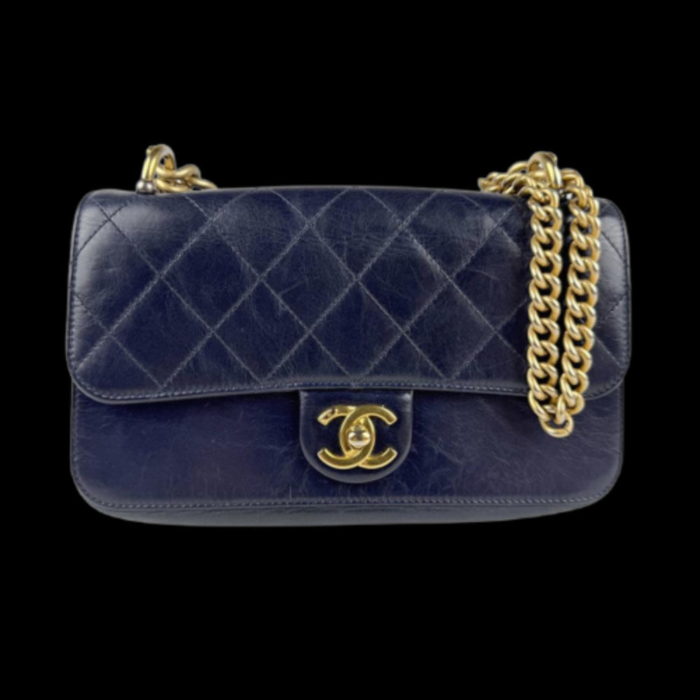 Navy Leather Chanel Shoulder Bag