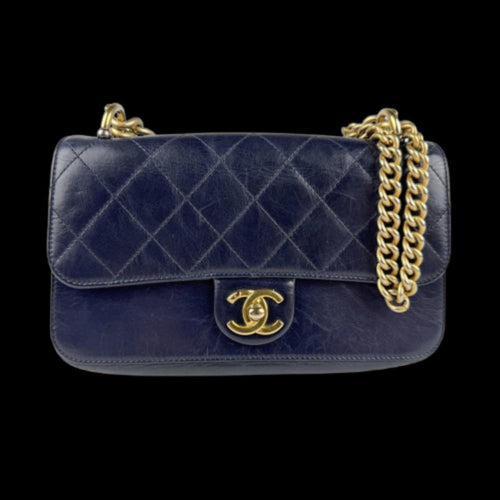 Navy Leather Chanel Shoulder Bag