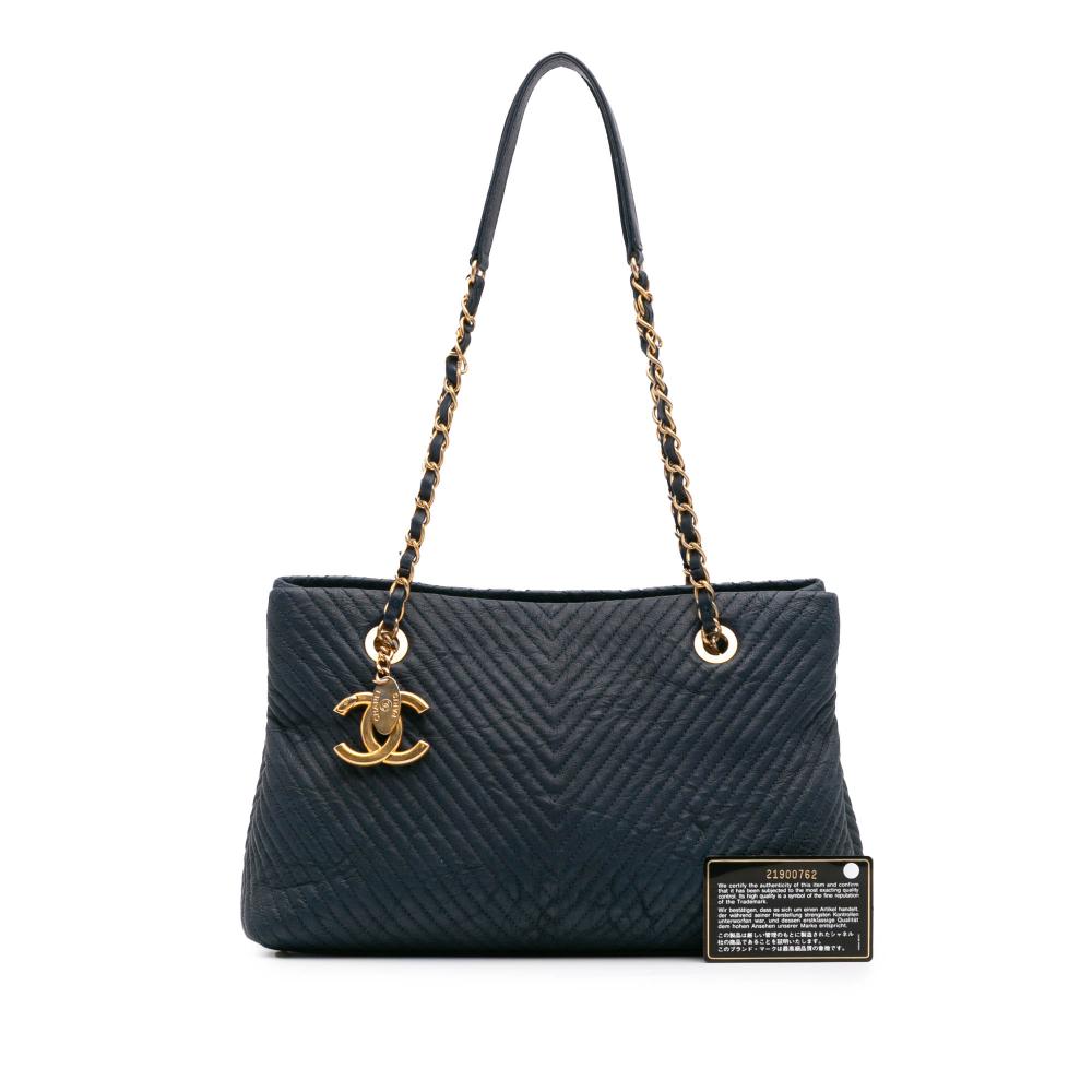 Navy Leather Chanel Tote