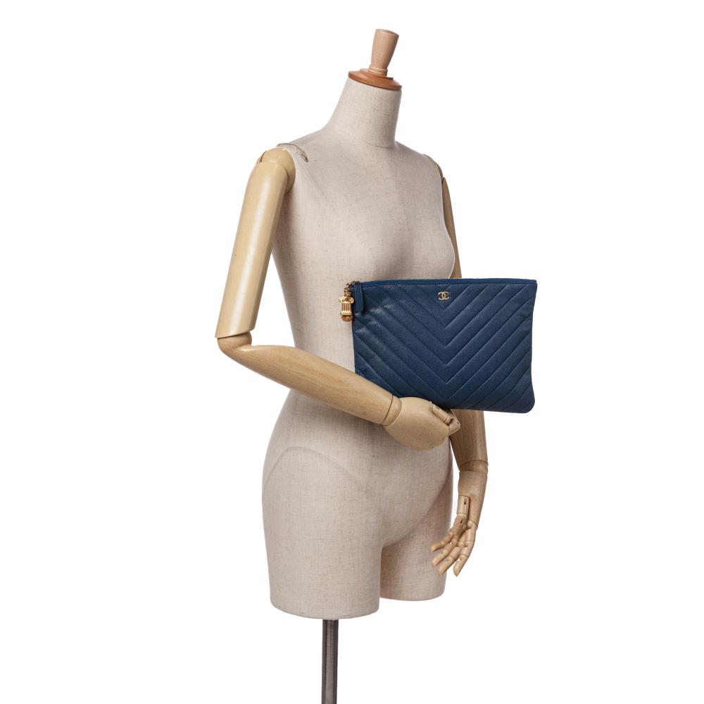 Navy Leather Chanel Clutch