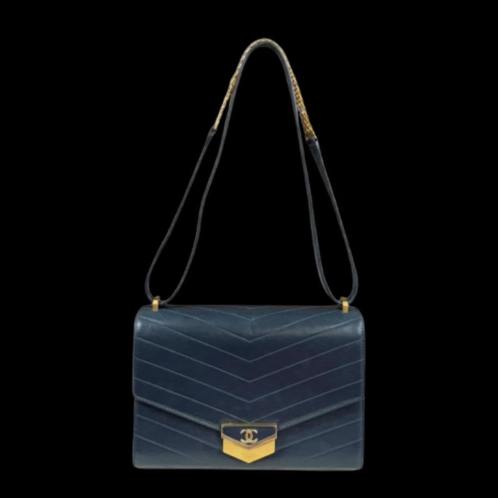Navy Leather Chanel Shoulder Bag