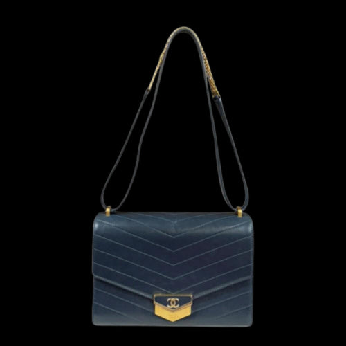 Navy Leather Chanel Shoulder Bag