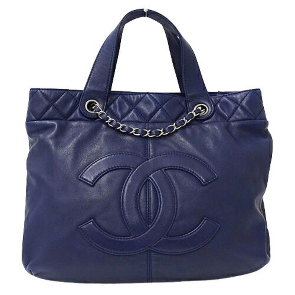 Navy Leather Chanel Tote