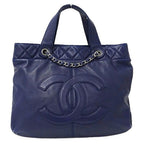 Navy Leather Chanel Tote