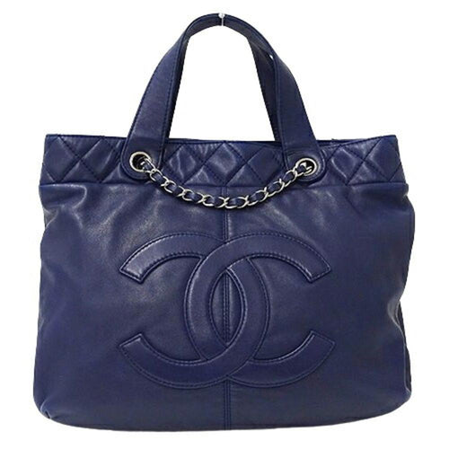 Navy Leather Chanel Tote