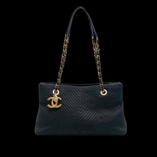 Navy Leather Chanel Tote