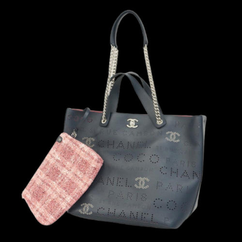 Navy Leather Chanel Tote