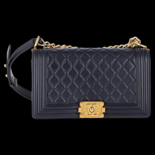 Navy Leather Chanel Shoulder Bag