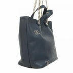Navy Leather Chanel Tote