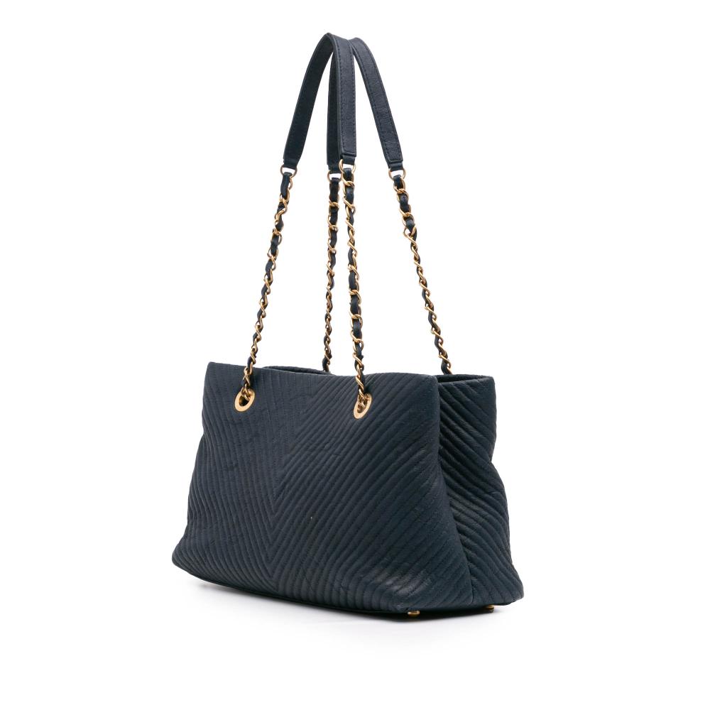 Navy Leather Chanel Tote