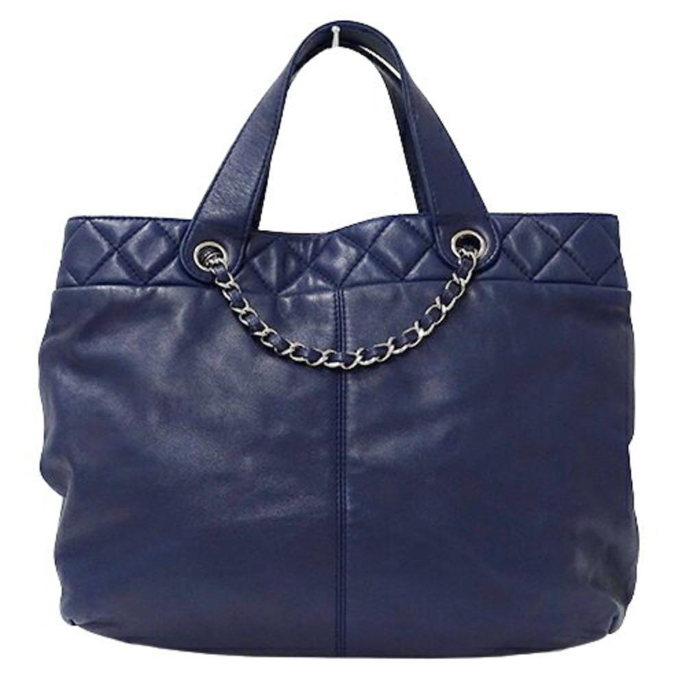 Navy Leather Chanel Tote