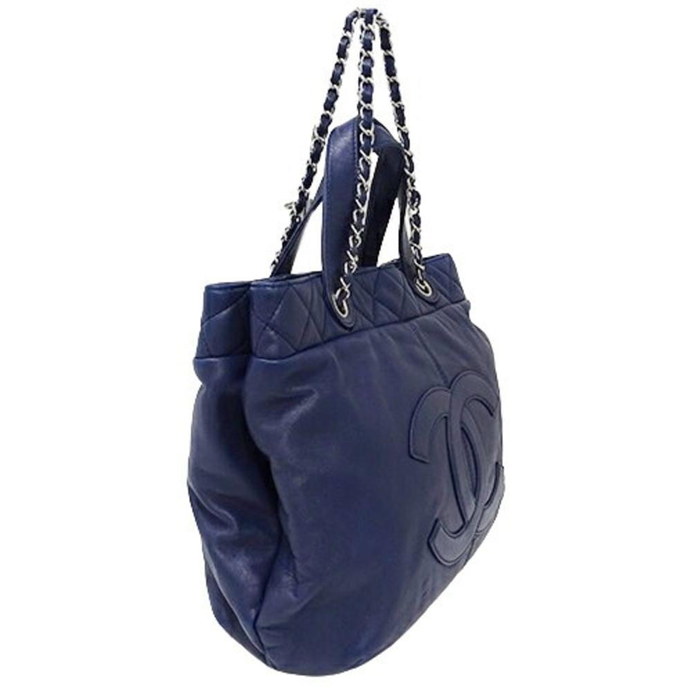 Navy Leather Chanel Tote