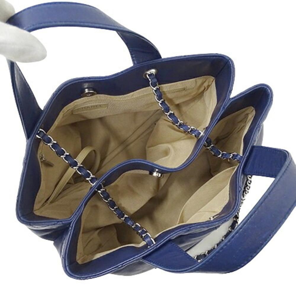 Navy Leather Chanel Tote