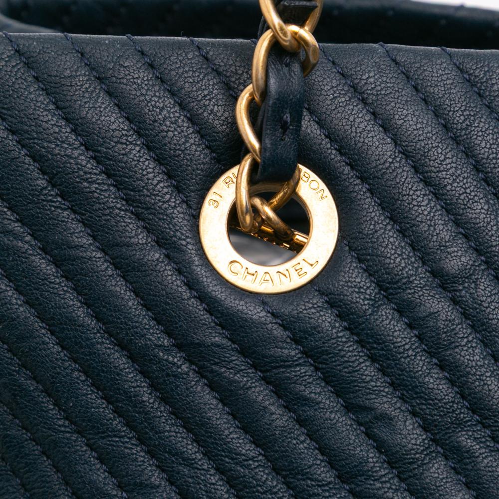 Navy Leather Chanel Tote
