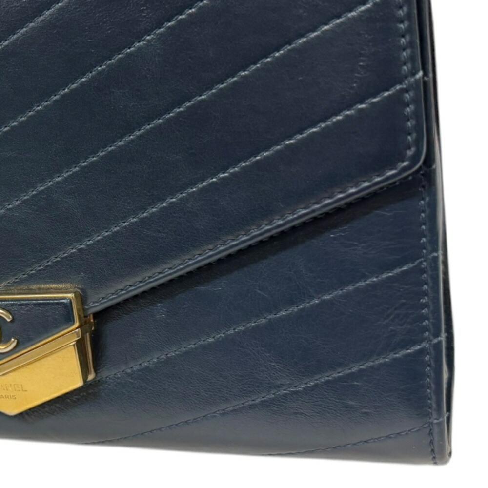 Navy Leather Chanel Shoulder Bag