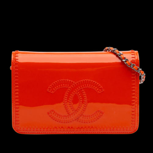 Orange Leather Chanel Wallet On Chain