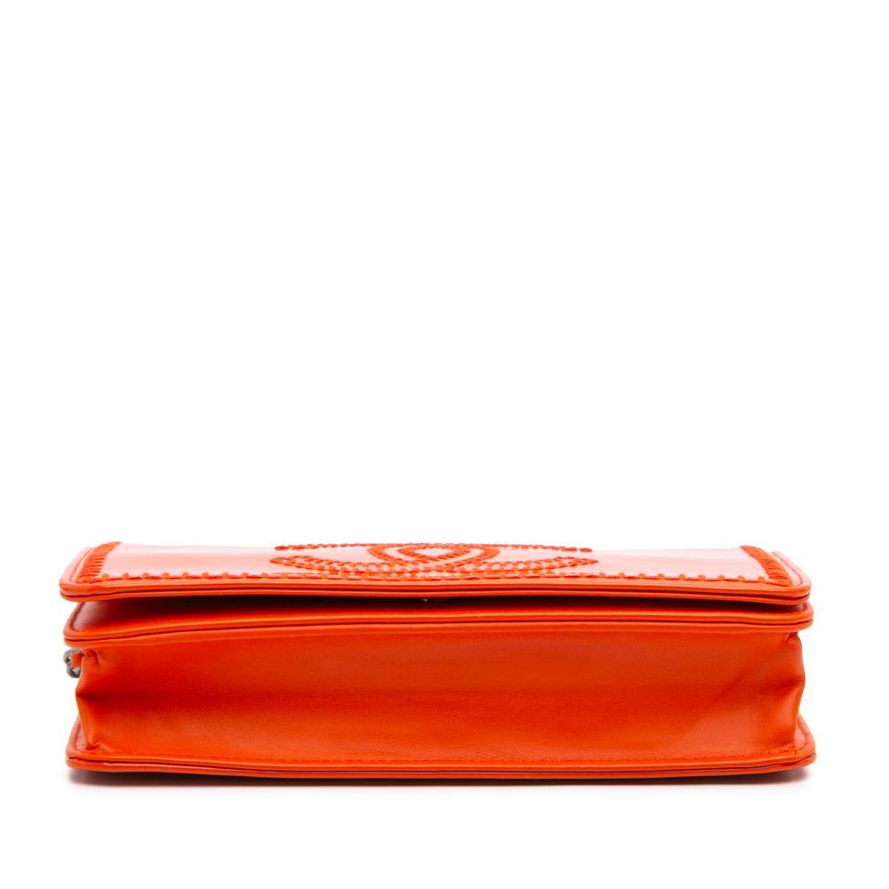 Orange Leather Chanel Wallet On Chain
