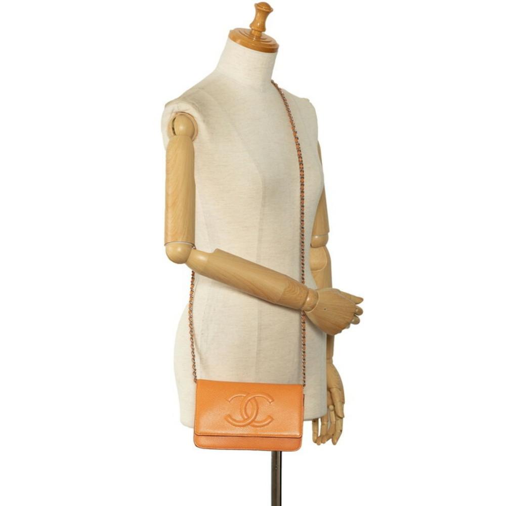 Orange Leather Chanel Shoulder Bag