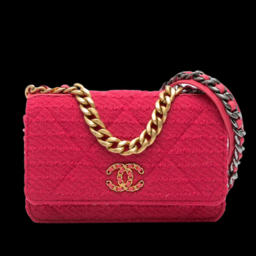 Pink Fabric Chanel Wallet On Chain