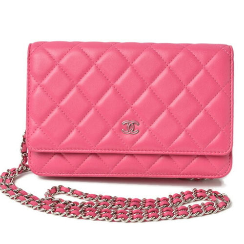 Pink Fabric Chanel Wallet On Chain