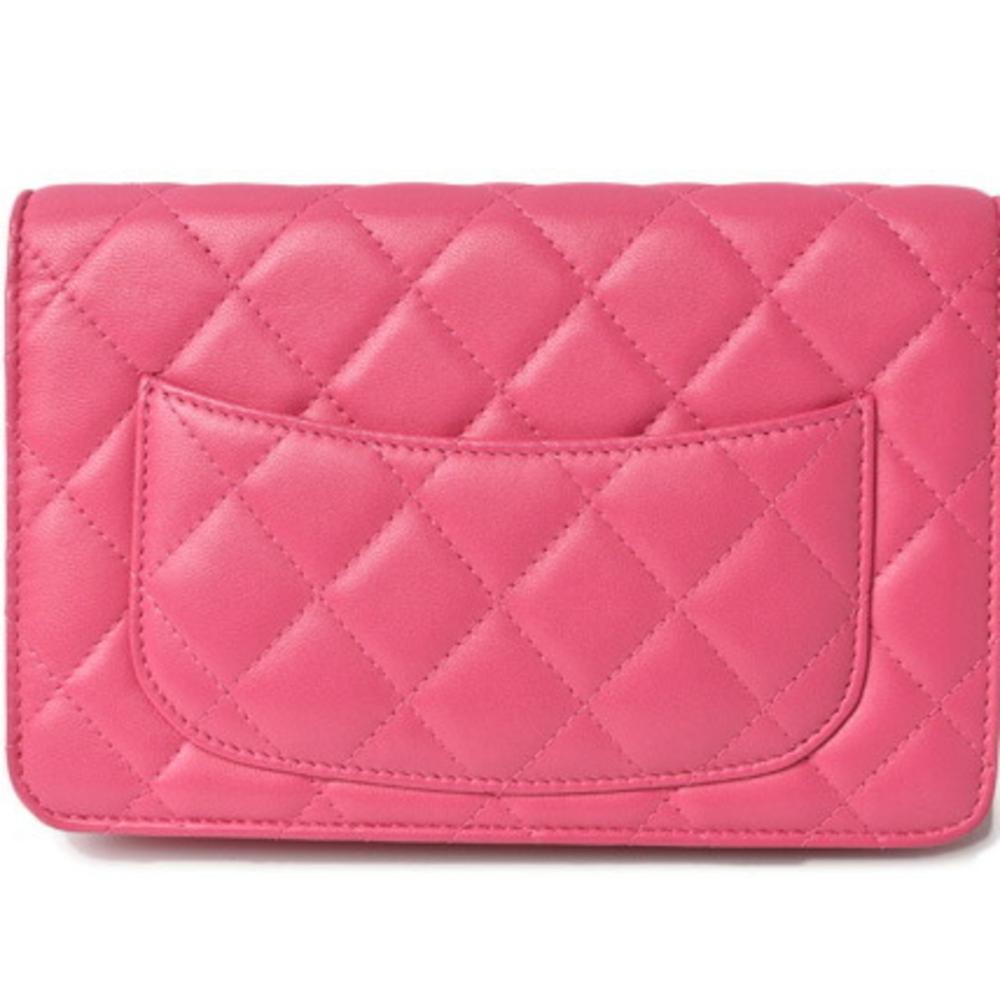 Pink Fabric Chanel Wallet On Chain