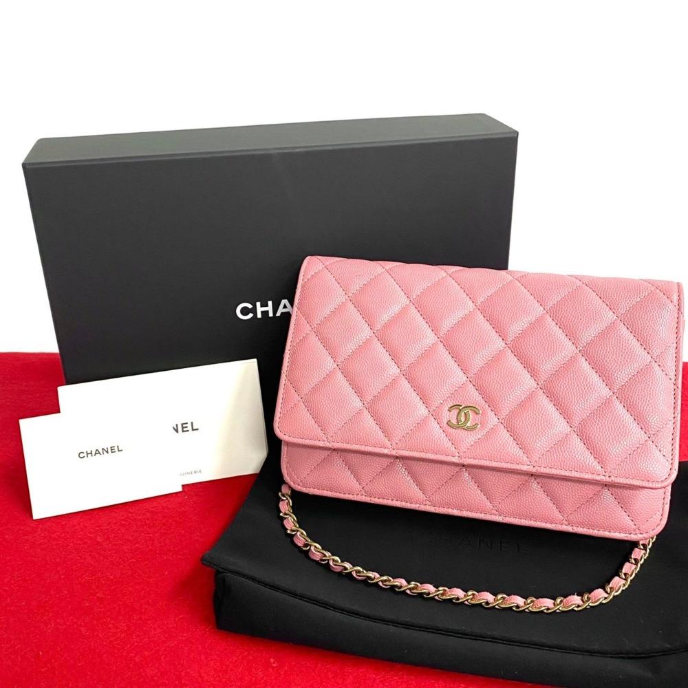 Pink Fabric Chanel Wallet On Chain