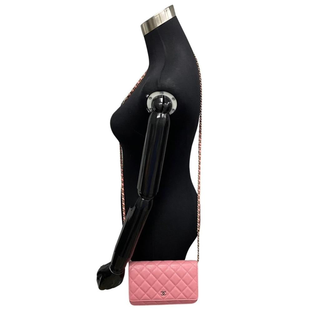 Pink Fabric Chanel Wallet On Chain