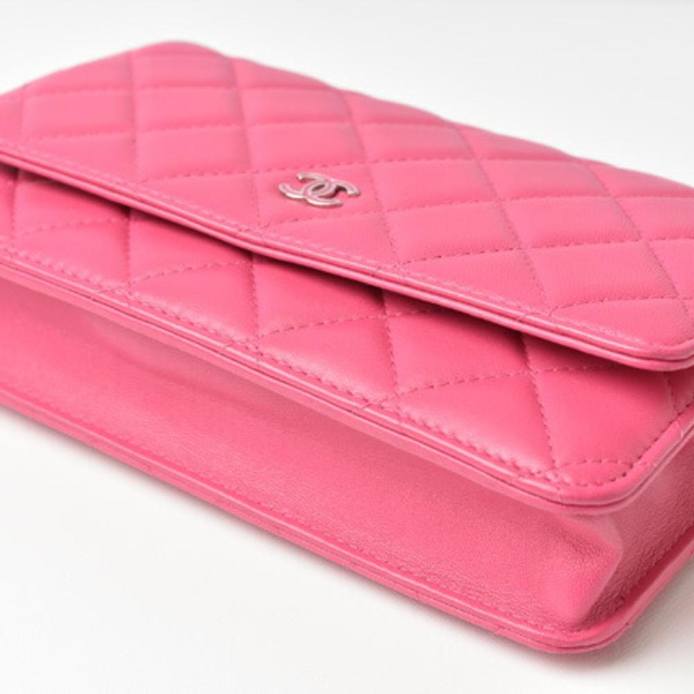 Pink Fabric Chanel Wallet On Chain