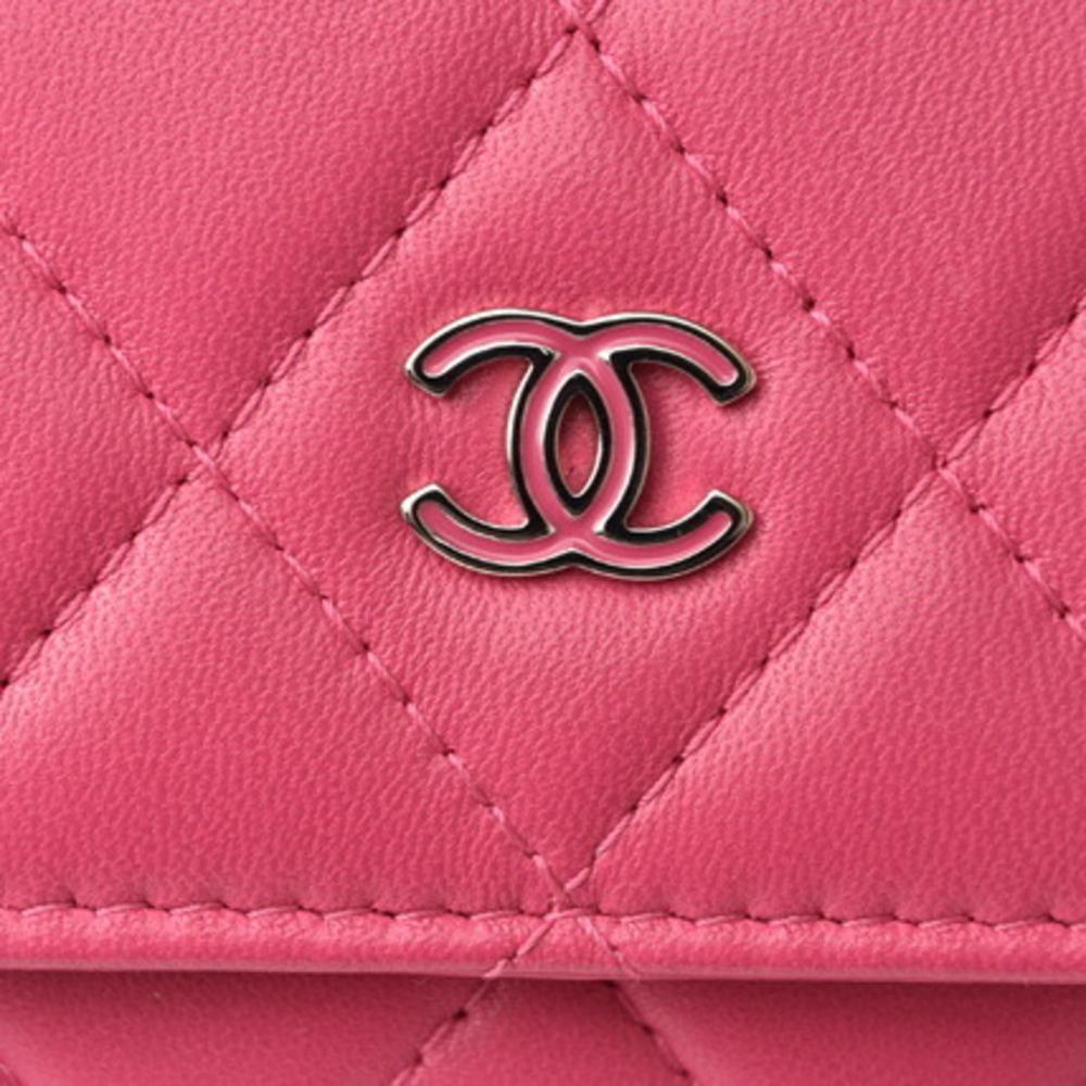 Pink Fabric Chanel Wallet On Chain
