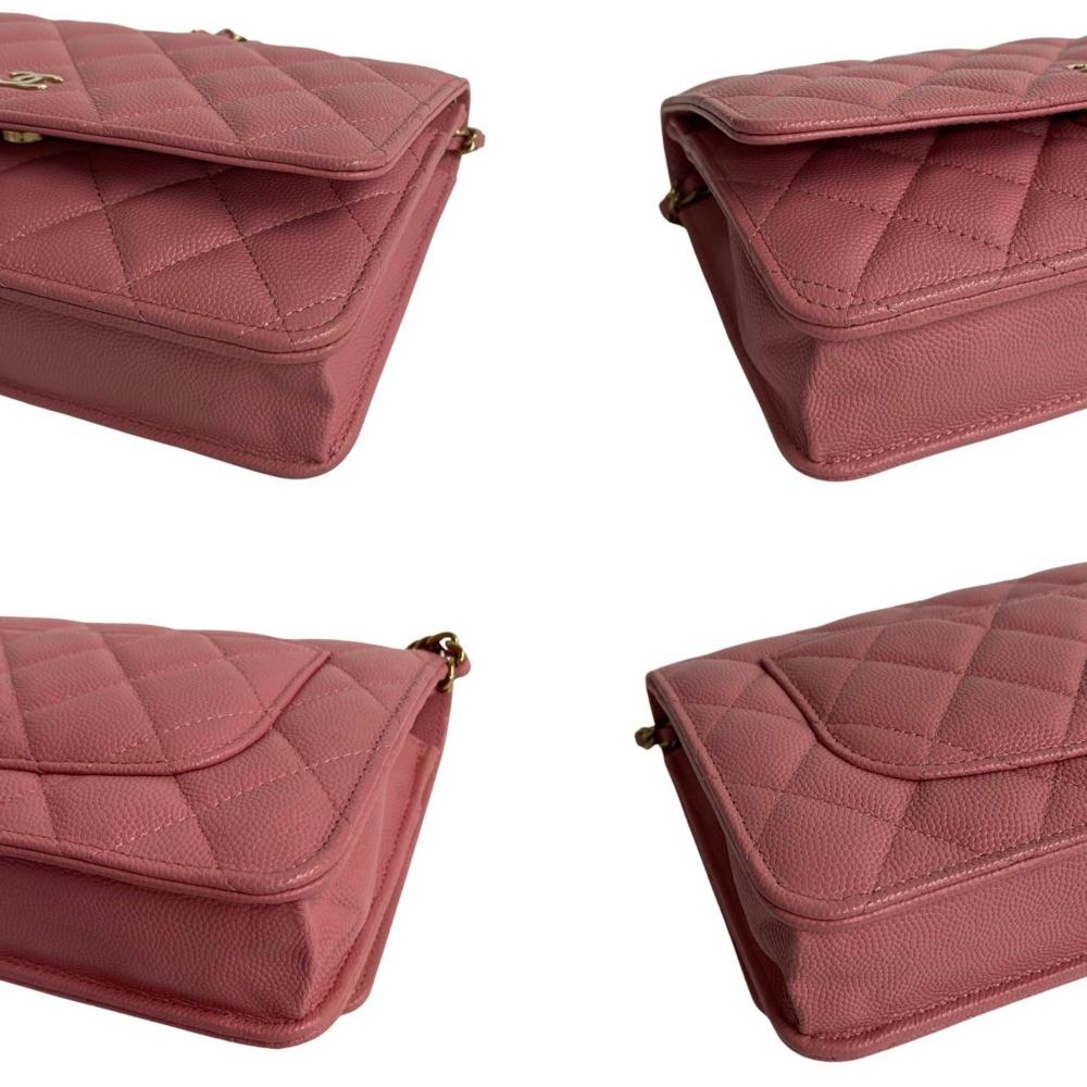Pink Fabric Chanel Wallet On Chain