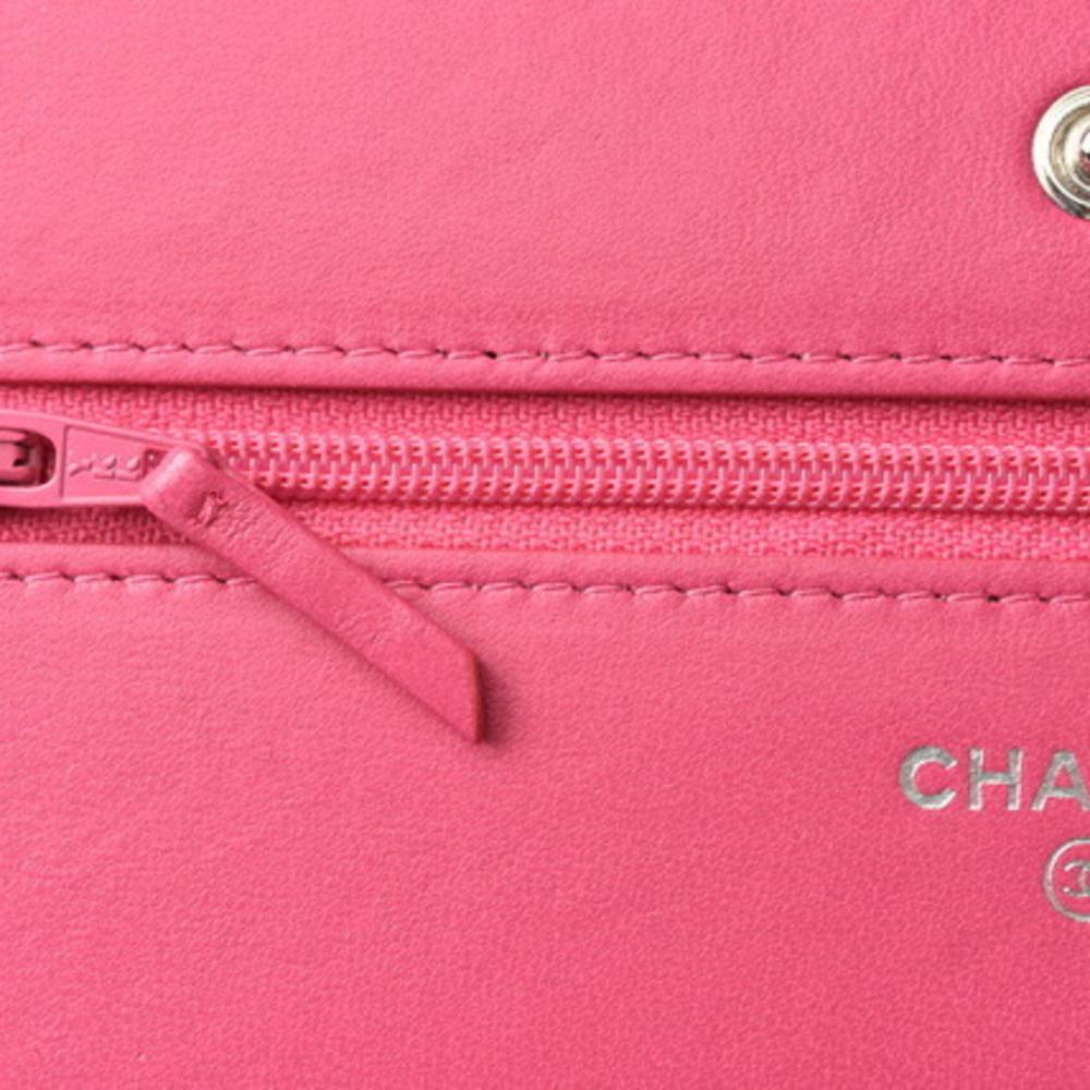 Pink Fabric Chanel Wallet On Chain