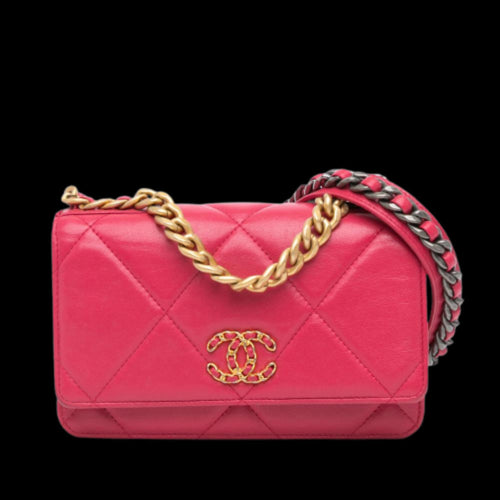 Pink Leather Chanel Wallet On Chain
